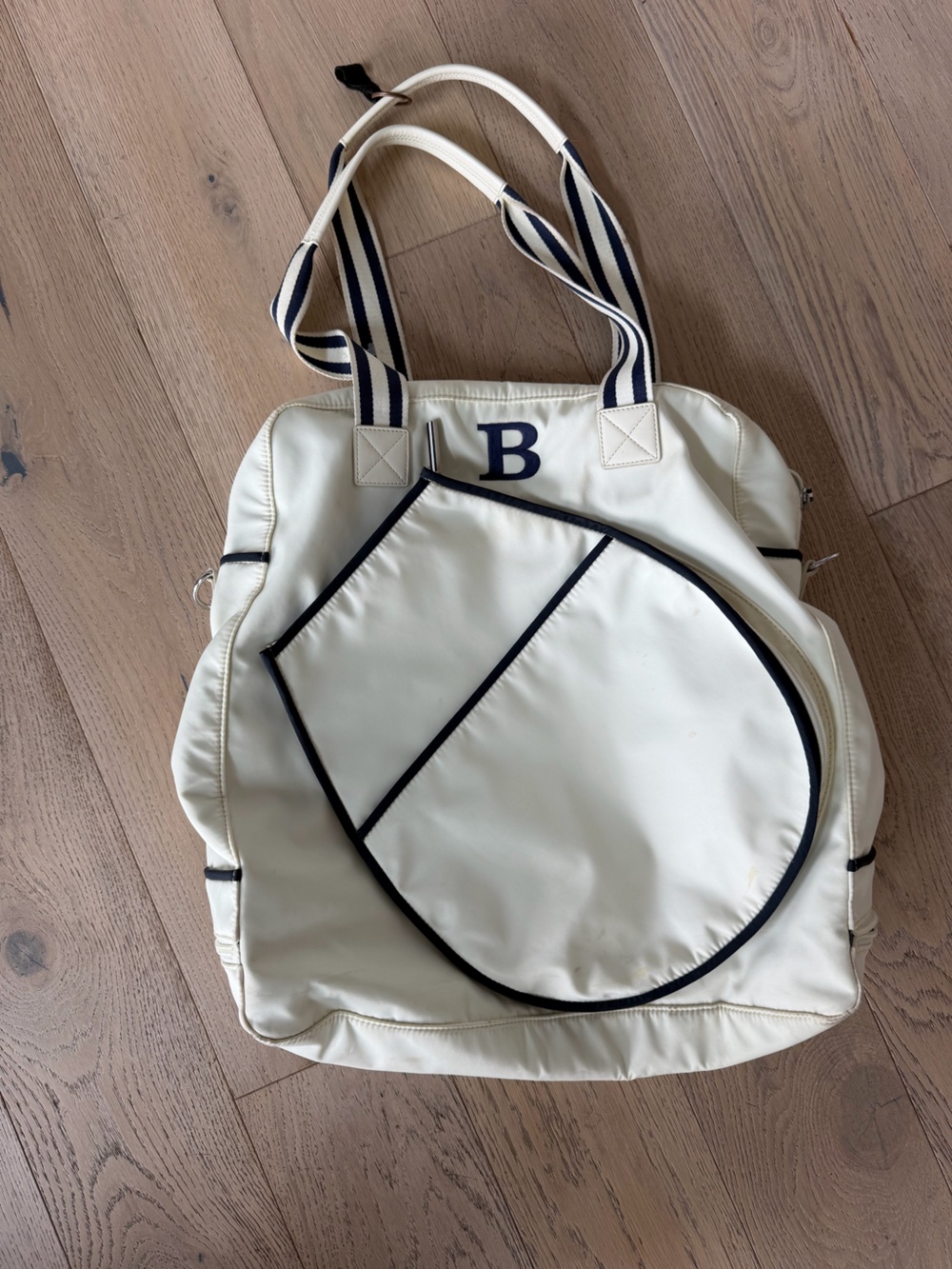 Mark & Graham Monogrammed White Tennis / Pickleball Tote Bag (Initial "B")